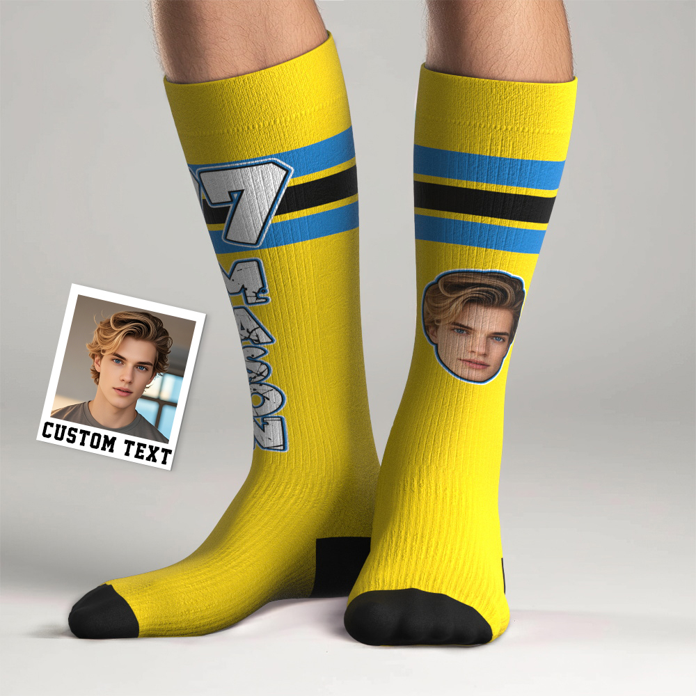 Custom Athletic Knee High Socks Personalized Compression Socks Face and Text Knee High Socks - myfacesockseu