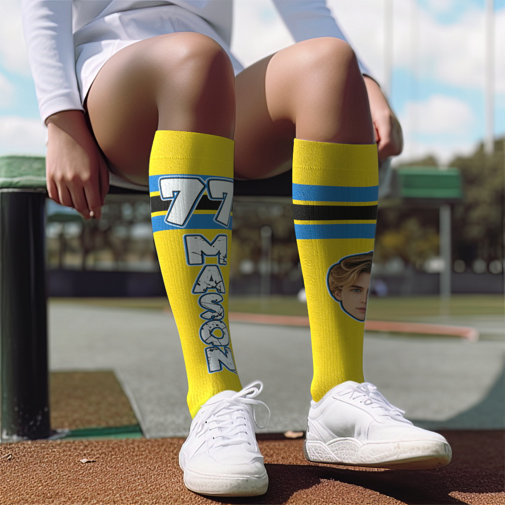 Custom Athletic Knee High Socks Personalized Compression Socks Face and Text Knee High Socks - myfacesockseu