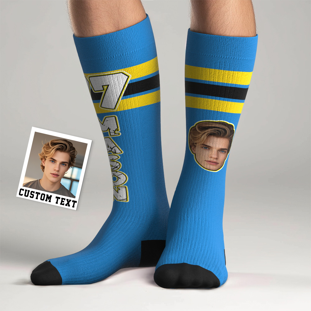 Custom Athletic Knee High Socks Personalized Compression Socks Face and Text Knee High Socks - myfacesockseu