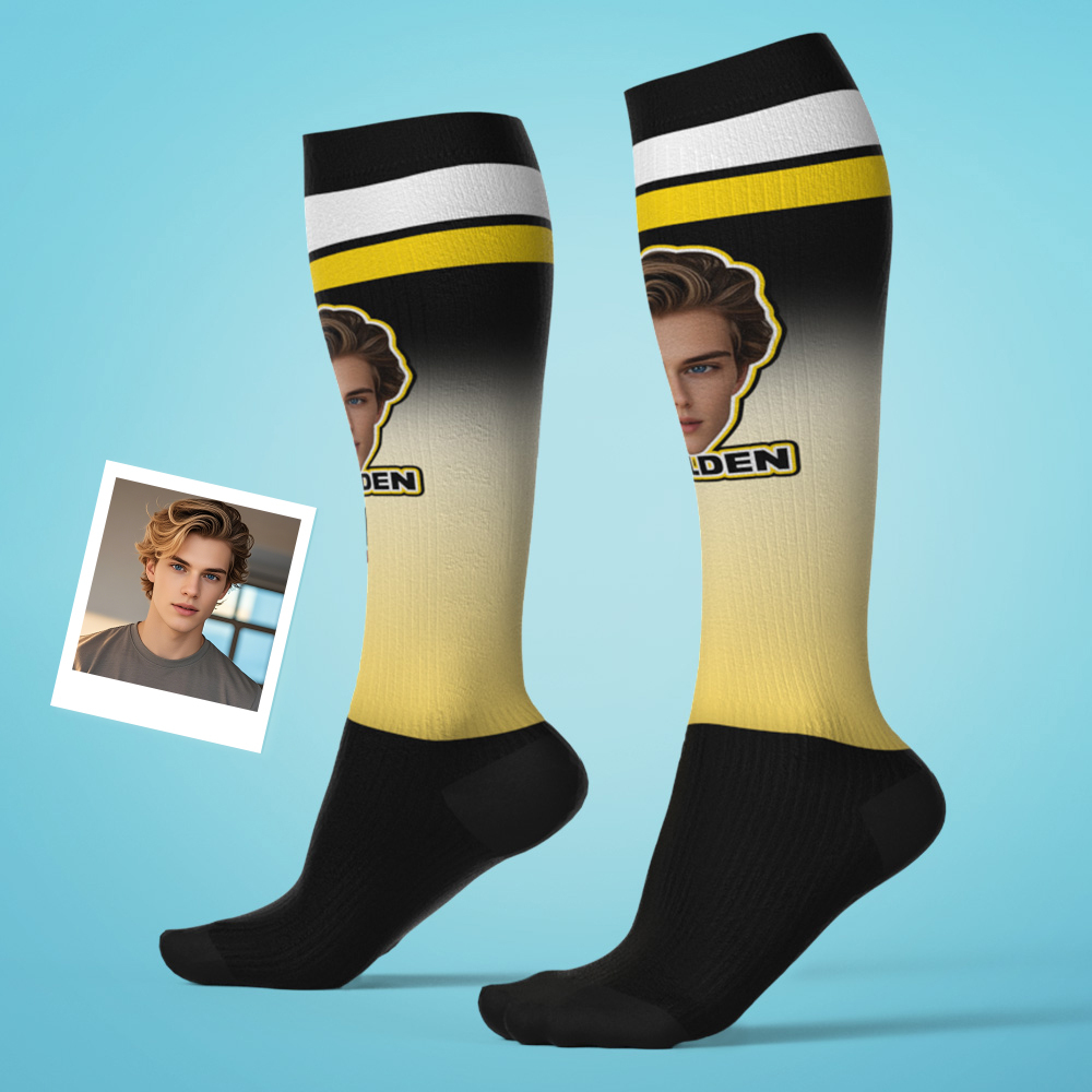 Personalized Athletic Knee High Socks Gradient Color High Socks Personalized Compression Socks Face and Text Knee High Socks - myfacesockseu
