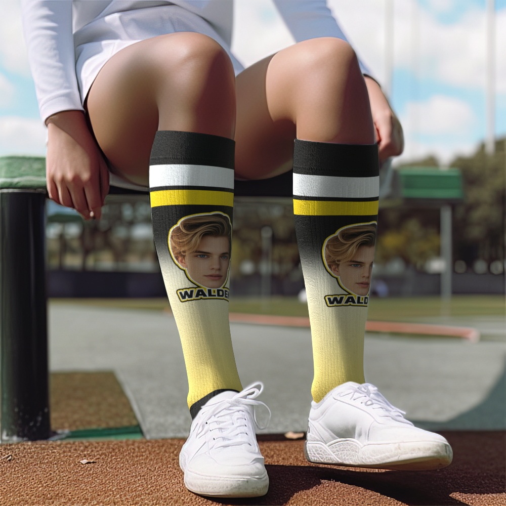 Personalized Athletic Knee High Socks Gradient Color High Socks Personalized Compression Socks Face and Text Knee High Socks - myfacesockseu