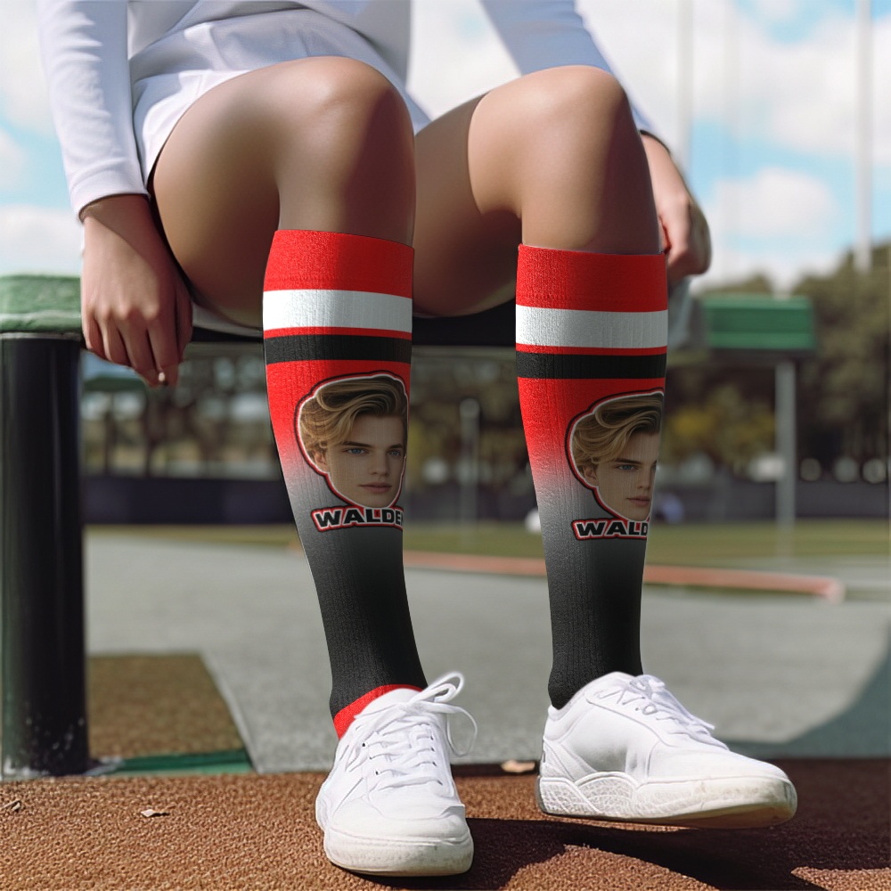 Personalized Athletic Knee High Socks Gradient Color High Socks Personalized Compression Socks Face and Text Knee High Socks - myfacesockseu