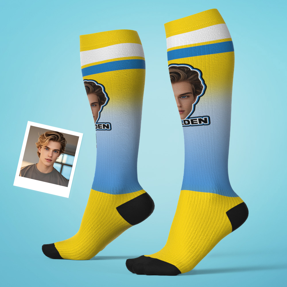 Personalized Athletic Knee High Socks Gradient Color High Socks Personalized Compression Socks Face and Text Knee High Socks - myfacesockseu