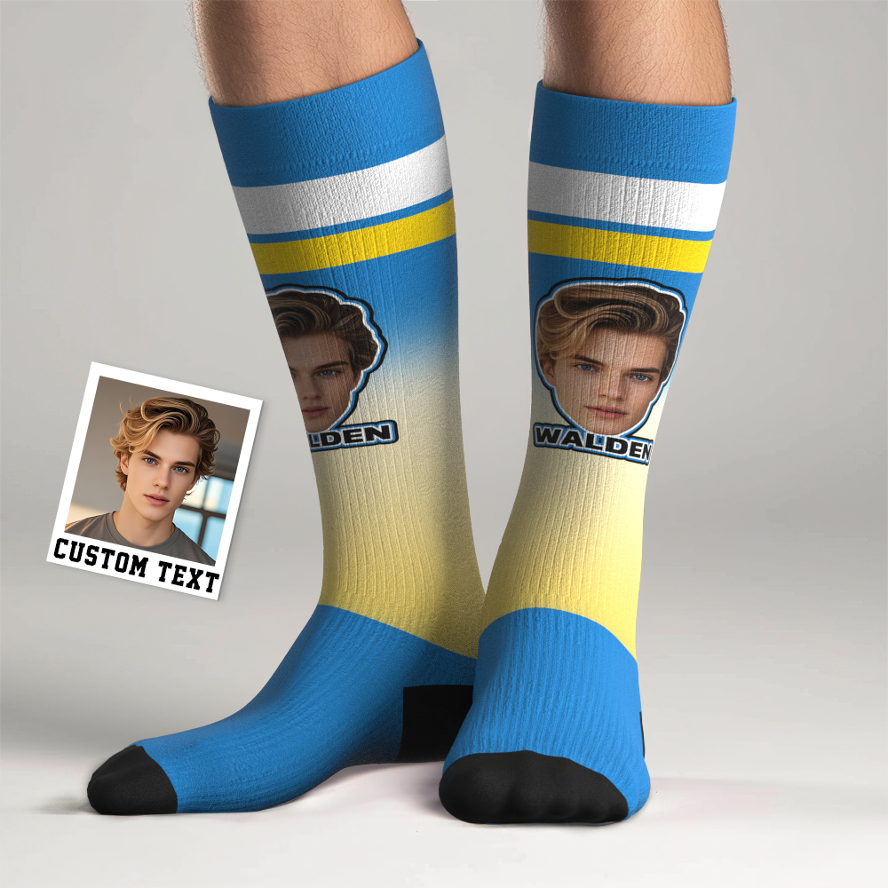Personalized Athletic Knee High Socks Gradient Color High Socks Personalized Compression Socks Face and Text Knee High Socks - myfacesockseu