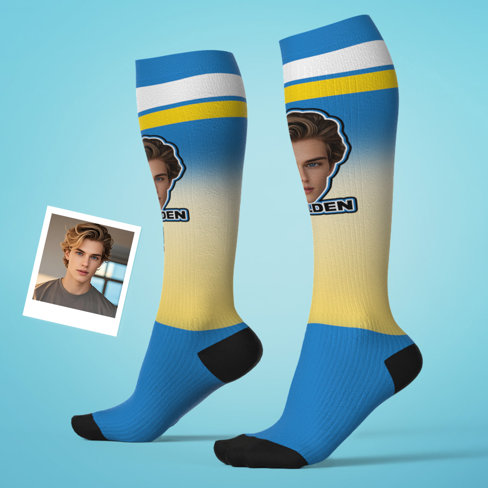 Personalized Athletic Knee High Socks Gradient Color High Socks Personalized Compression Socks Face and Text Knee High Socks - myfacesockseu