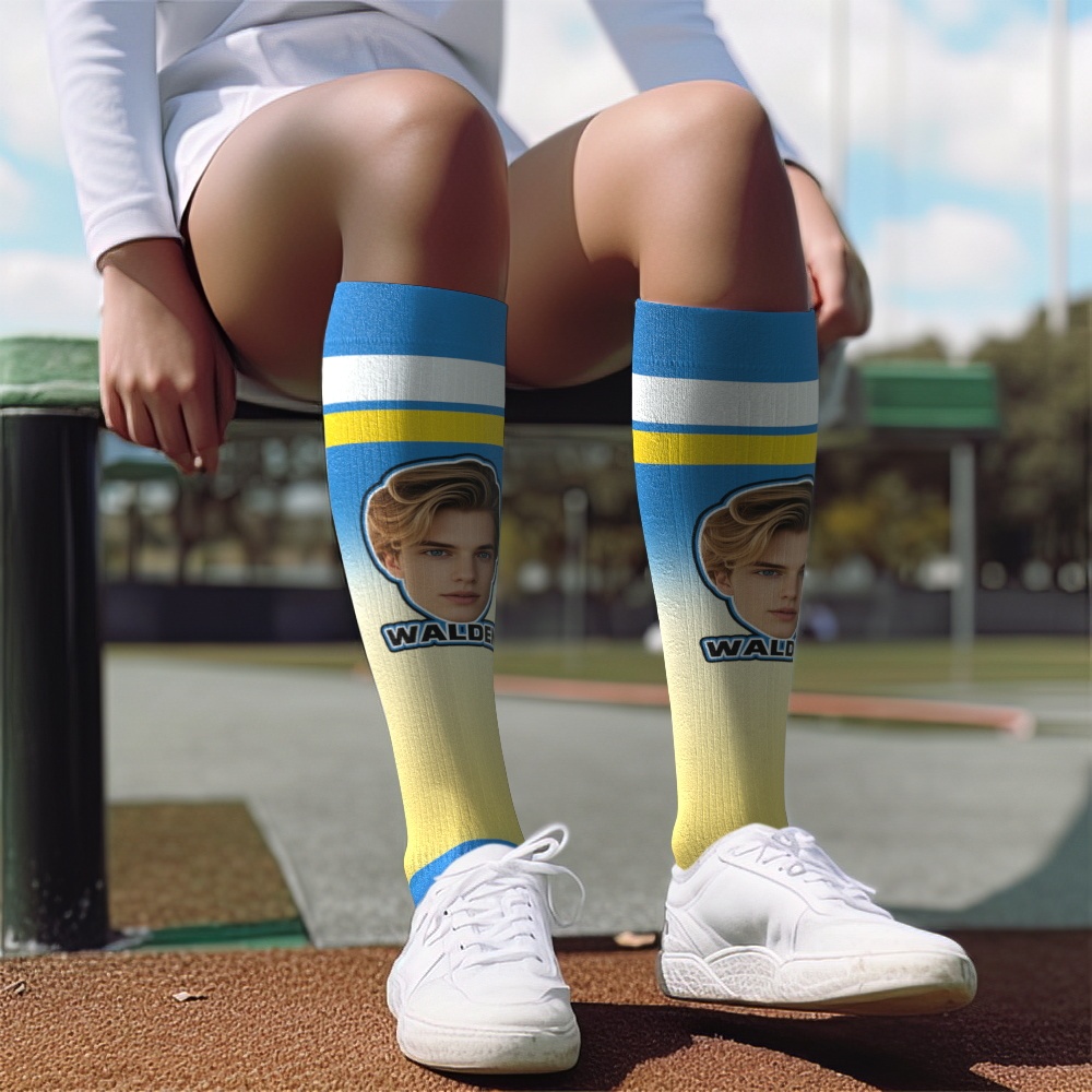 Personalized Athletic Knee High Socks Gradient Color High Socks Personalized Compression Socks Face and Text Knee High Socks - myfacesockseu