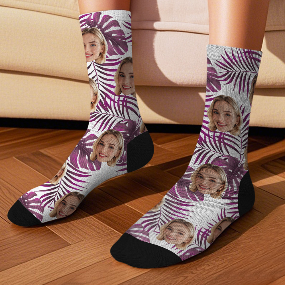 Personalized Face Socks with Photos Custom Hawaii Style Socks for Couples Funny Gift Idea - myfacesockseu