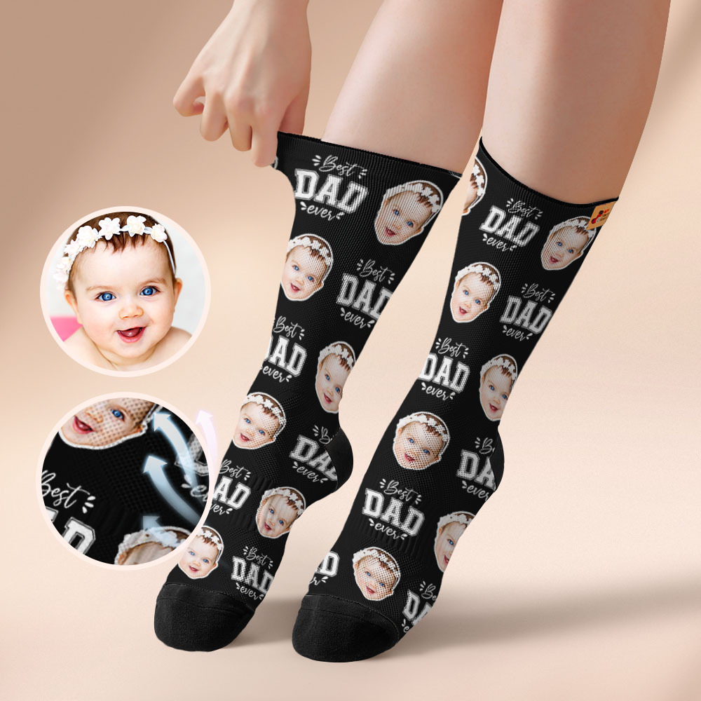 Custom Best Dad Ever Blue Photo Print Socks Colorful  Dad Socks Personalized Custom Design Best Fathers Day Gift - myfacesockseu