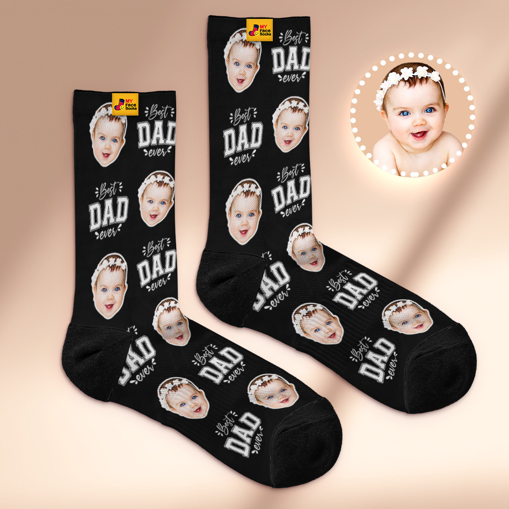 Custom Best Dad Ever Blue Photo Print Socks Colorful  Dad Socks Personalized Custom Design Best Fathers Day Gift - myfacesockseu