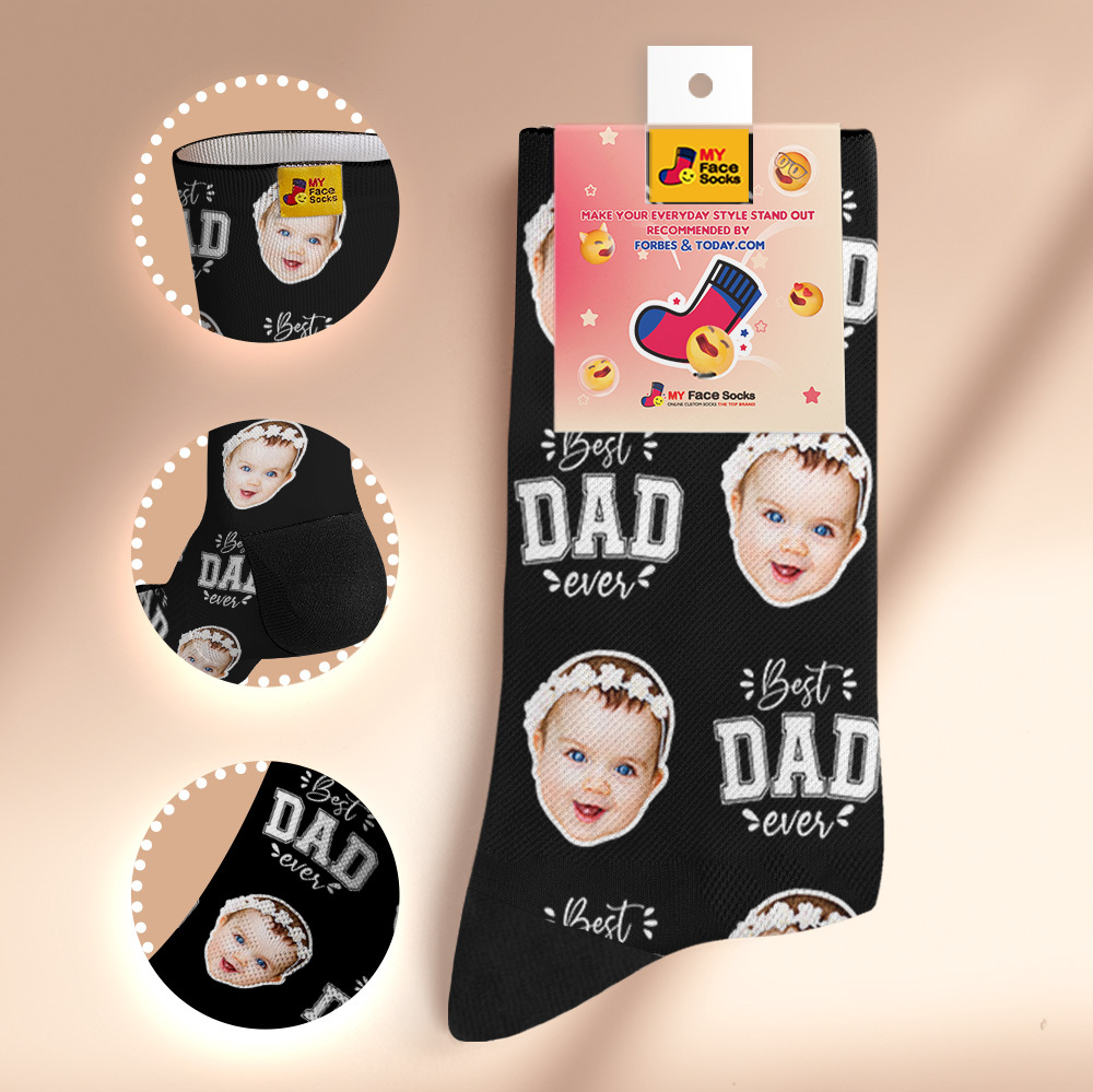 Custom Best Dad Ever Blue Photo Print Socks Colorful  Dad Socks Personalized Custom Design Best Fathers Day Gift - myfacesockseu