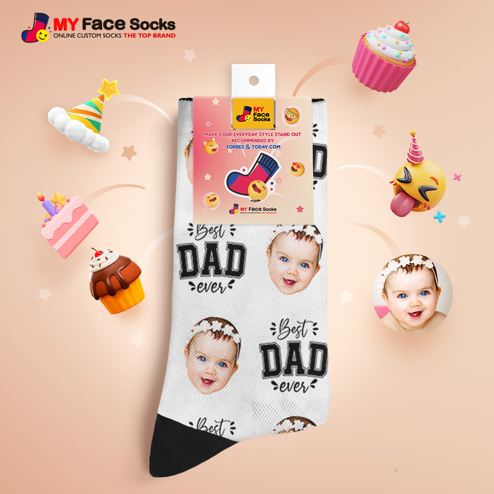 Custom Best Dad Ever Blue Photo Print Socks Colorful  Dad Socks Personalized Custom Design Best Fathers Day Gift - myfacesockseu