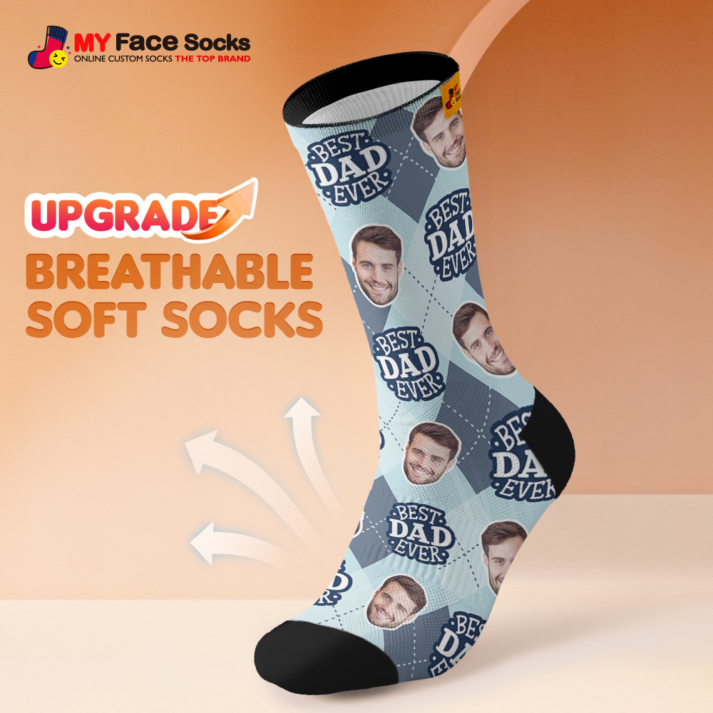 Custom Best Dad Ever Blue Photo Print Socks Colorful  Dad Socks Personalized Custom Design Best Fathers Day Gift - myfacesockseu