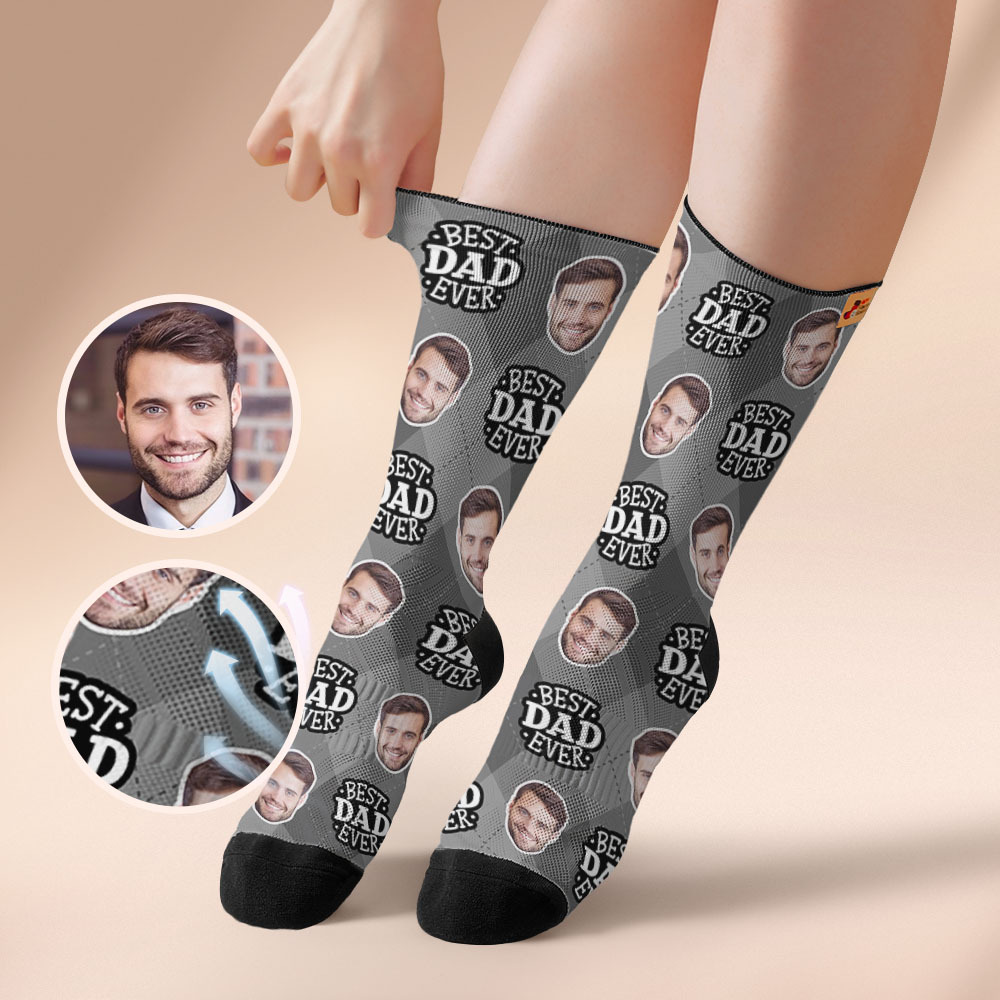 Custom Best Dad Ever Blue Photo Print Socks Colorful  Dad Socks Personalized Custom Design Best Fathers Day Gift - myfacesockseu