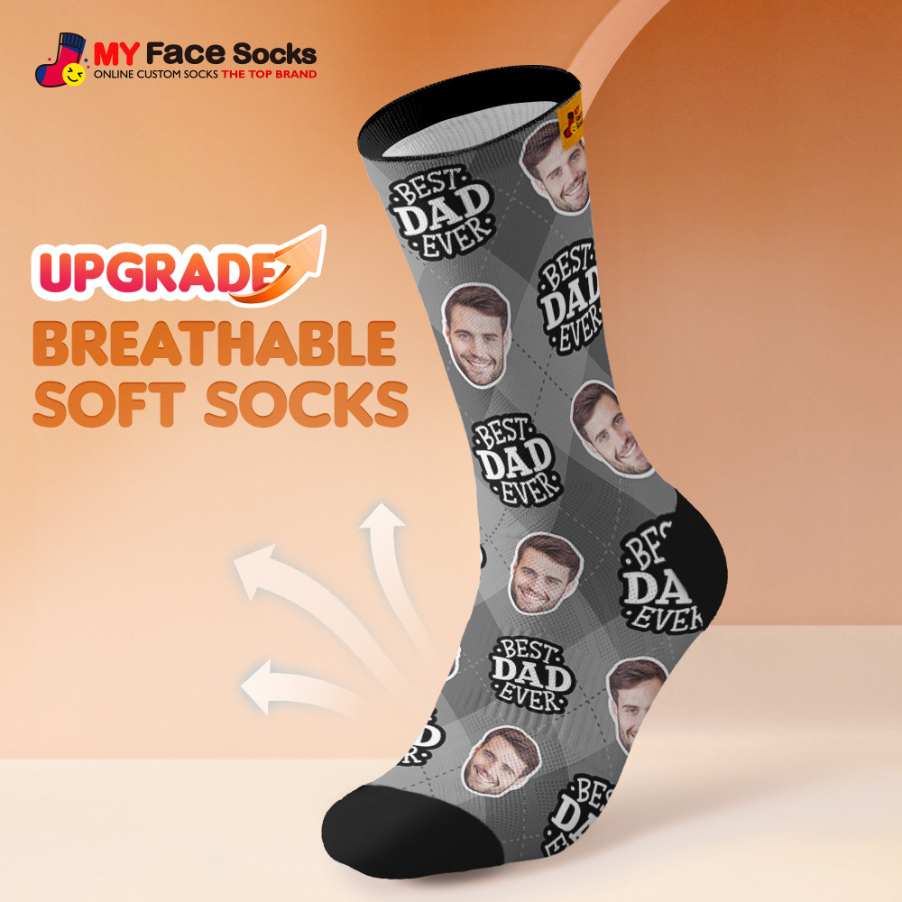 Custom Best Dad Ever Blue Photo Print Socks Colorful  Dad Socks Personalized Custom Design Best Fathers Day Gift - myfacesockseu