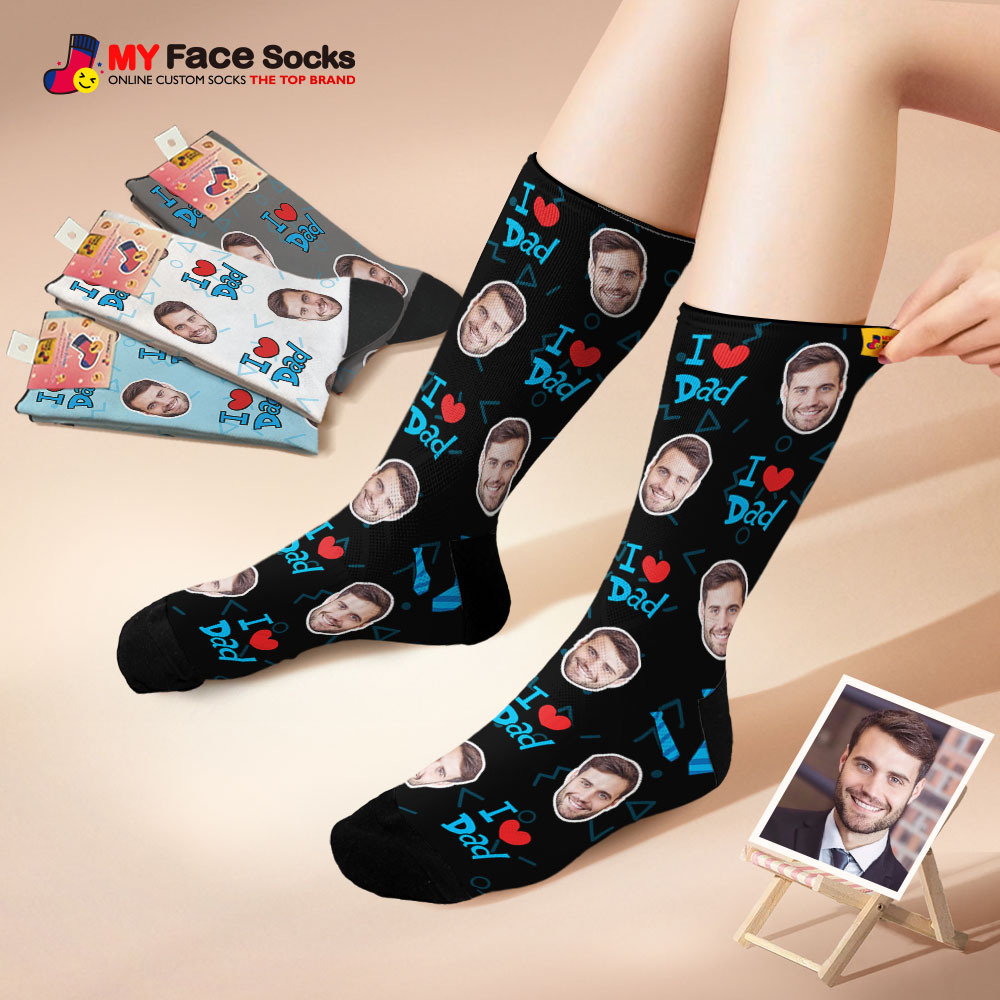 Custom Best Dad Ever Blue Photo Print Socks Colorful  Dad Socks Personalized Custom Design Best Fathers Day Gift - myfacesockseu