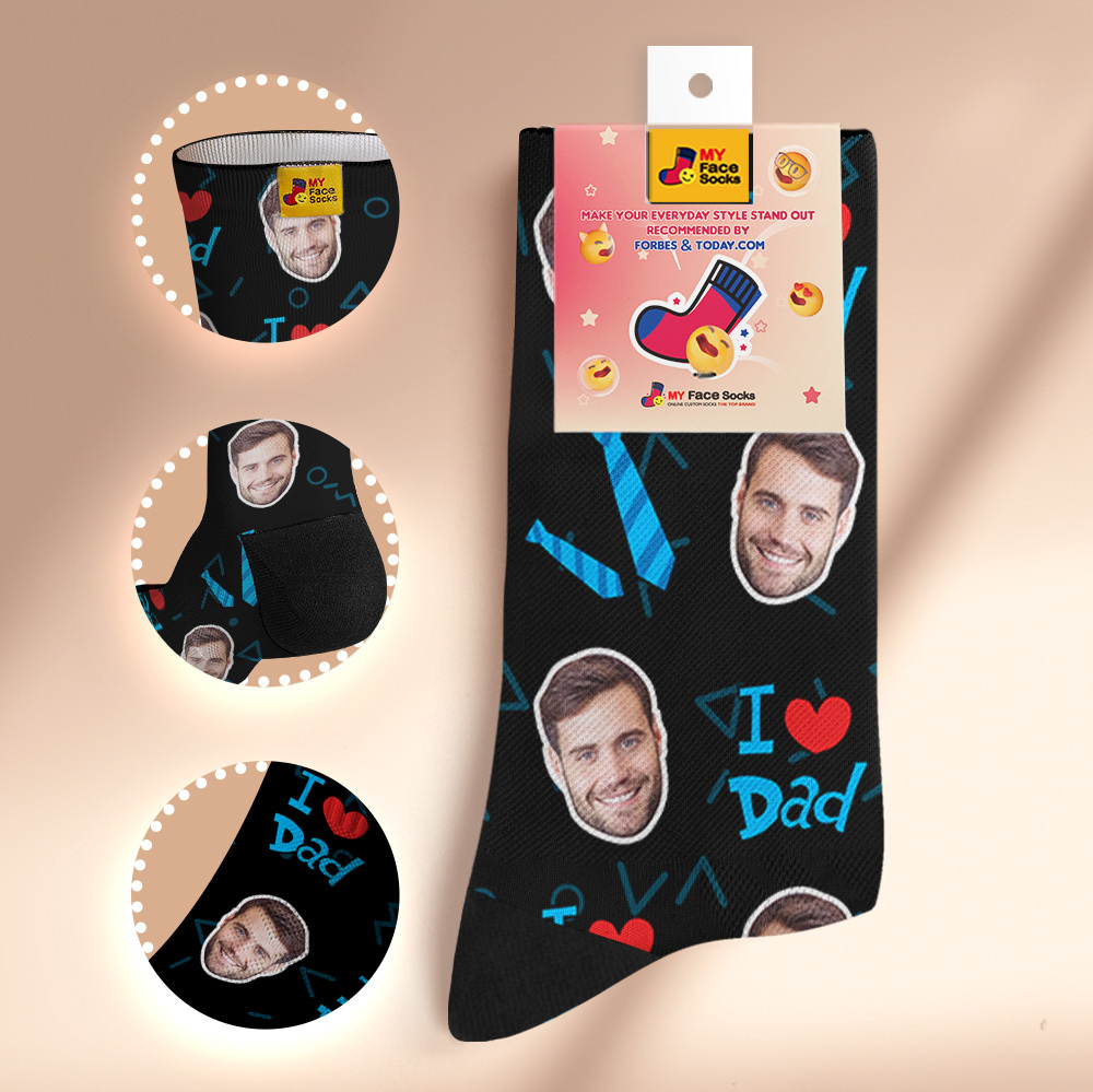 Custom Best Dad Ever Blue Photo Print Socks Colorful  Dad Socks Personalized Custom Design Best Fathers Day Gift - myfacesockseu