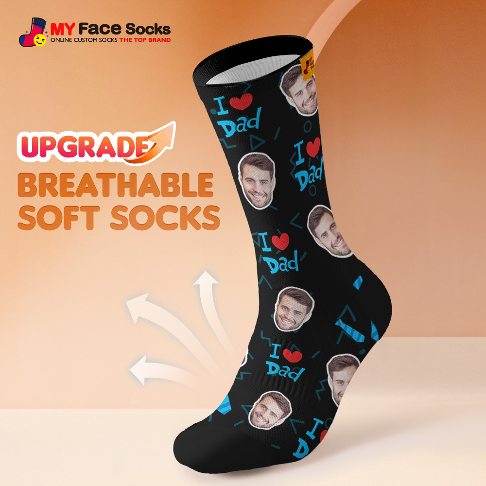 Custom Best Dad Ever Blue Photo Print Socks Colorful  Dad Socks Personalized Custom Design Best Fathers Day Gift - myfacesockseu