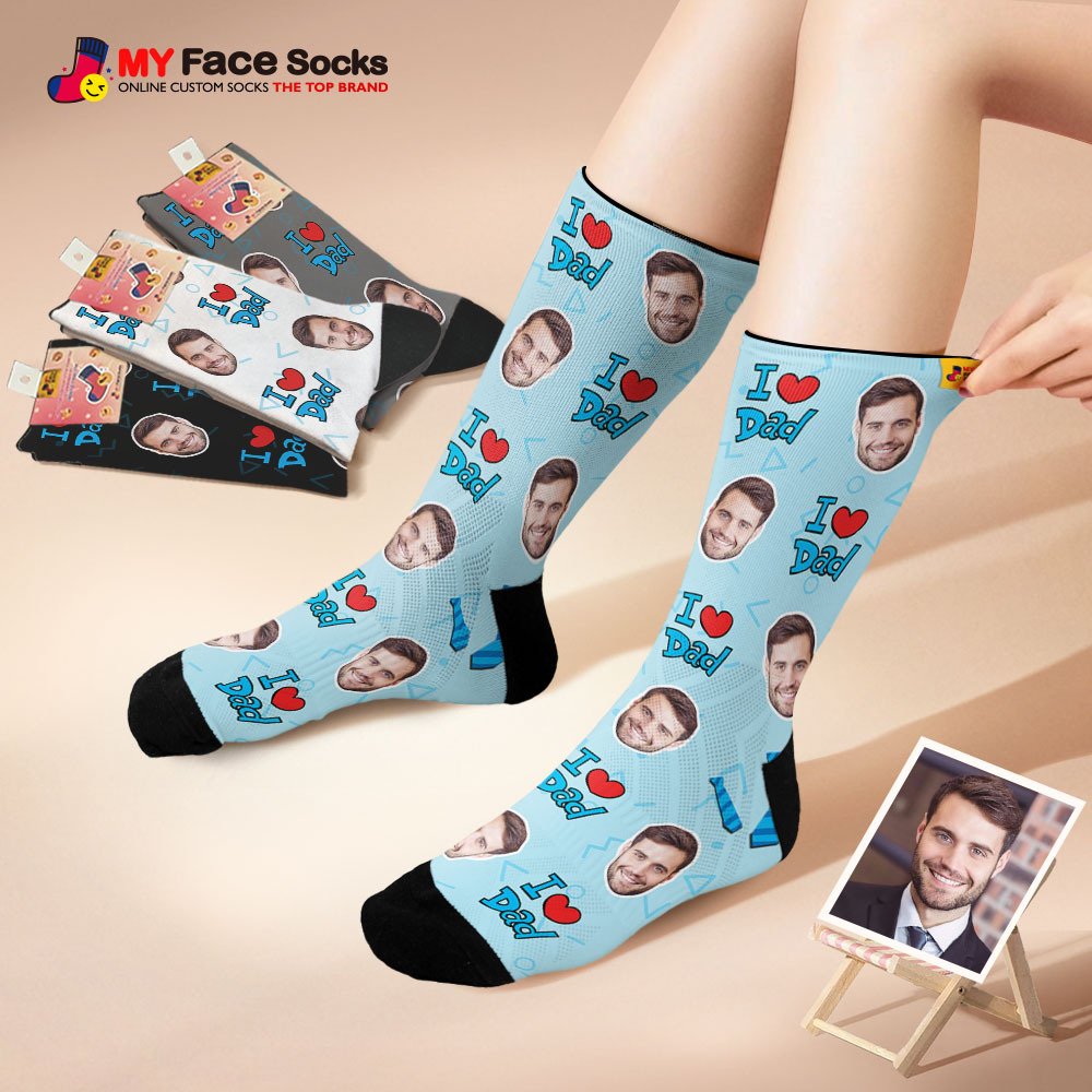 Custom Best Dad Ever Blue Photo Print Socks Colorful  Dad Socks Personalized Custom Design Best Fathers Day Gift - myfacesockseu