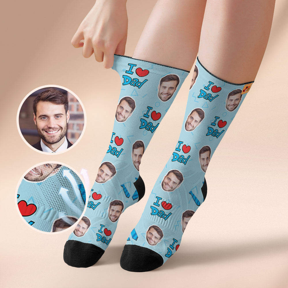 Custom Best Dad Ever Blue Photo Print Socks Colorful  Dad Socks Personalized Custom Design Best Fathers Day Gift - myfacesockseu