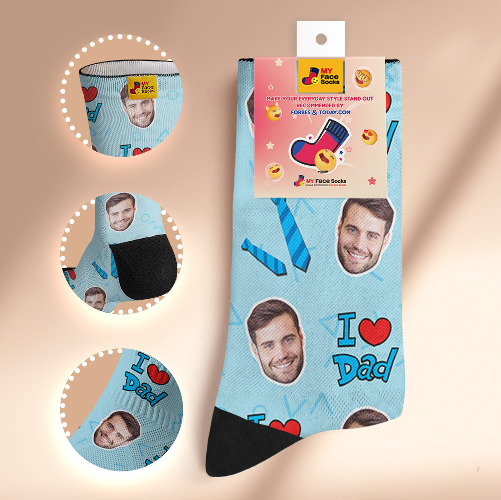 Custom Best Dad Ever Blue Photo Print Socks Colorful  Dad Socks Personalized Custom Design Best Fathers Day Gift - myfacesockseu