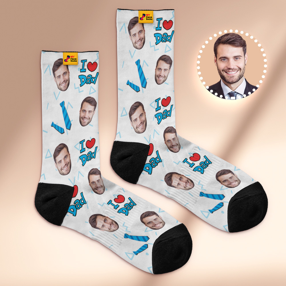 Custom Best Dad Ever Blue Photo Print Socks Colorful  Dad Socks Personalized Custom Design Best Fathers Day Gift - myfacesockseu