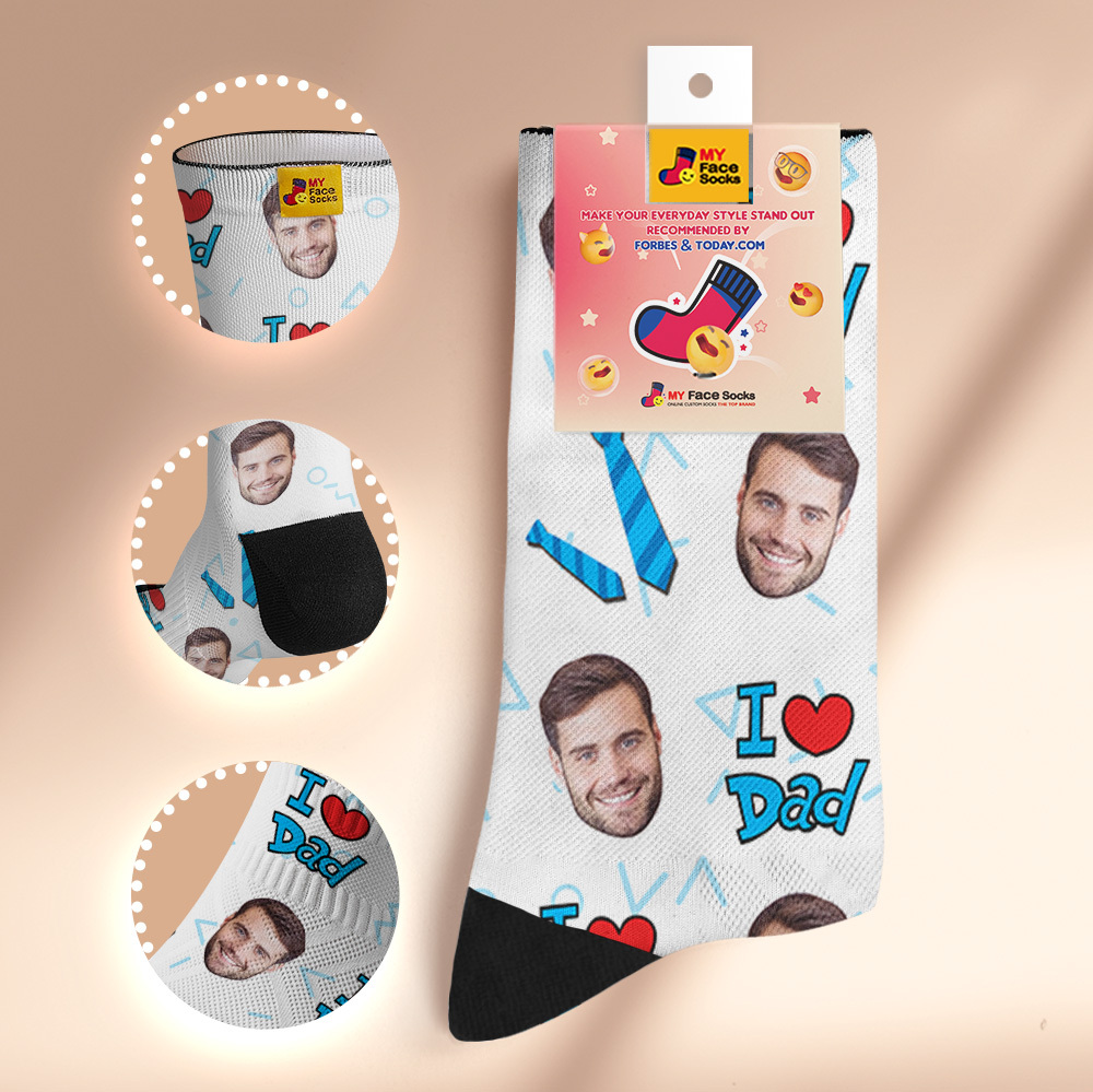 Custom Best Dad Ever Blue Photo Print Socks Colorful  Dad Socks Personalized Custom Design Best Fathers Day Gift - myfacesockseu