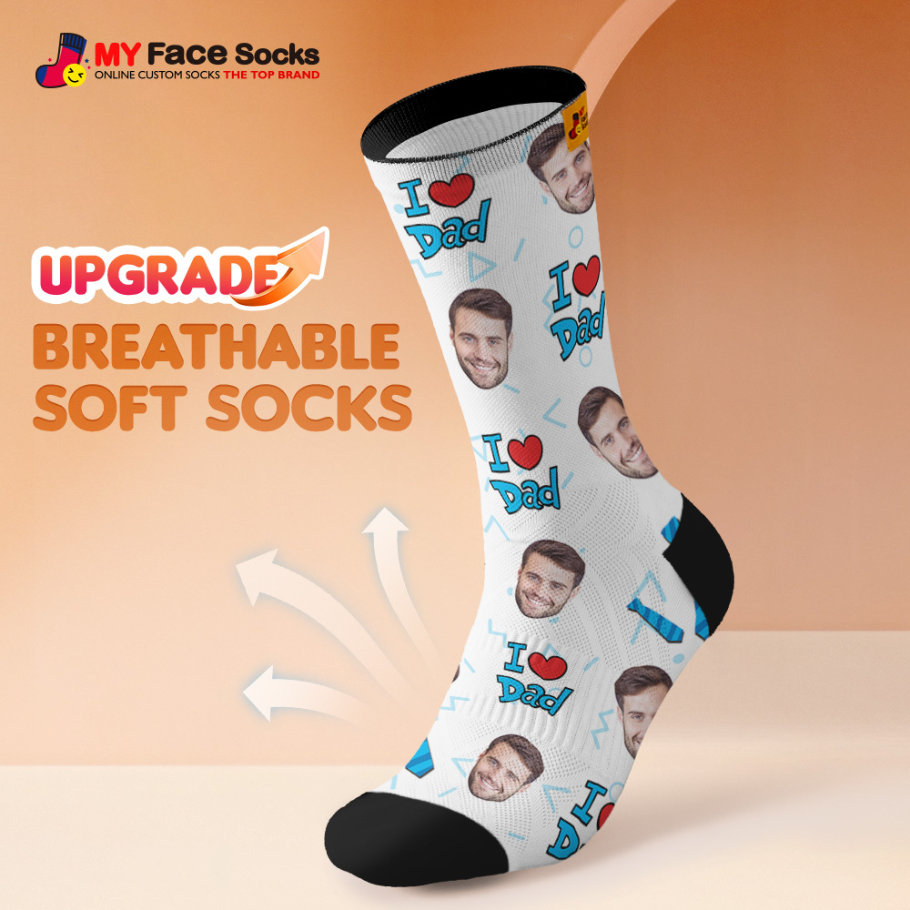 Custom Best Dad Ever Blue Photo Print Socks Colorful  Dad Socks Personalized Custom Design Best Fathers Day Gift - myfacesockseu