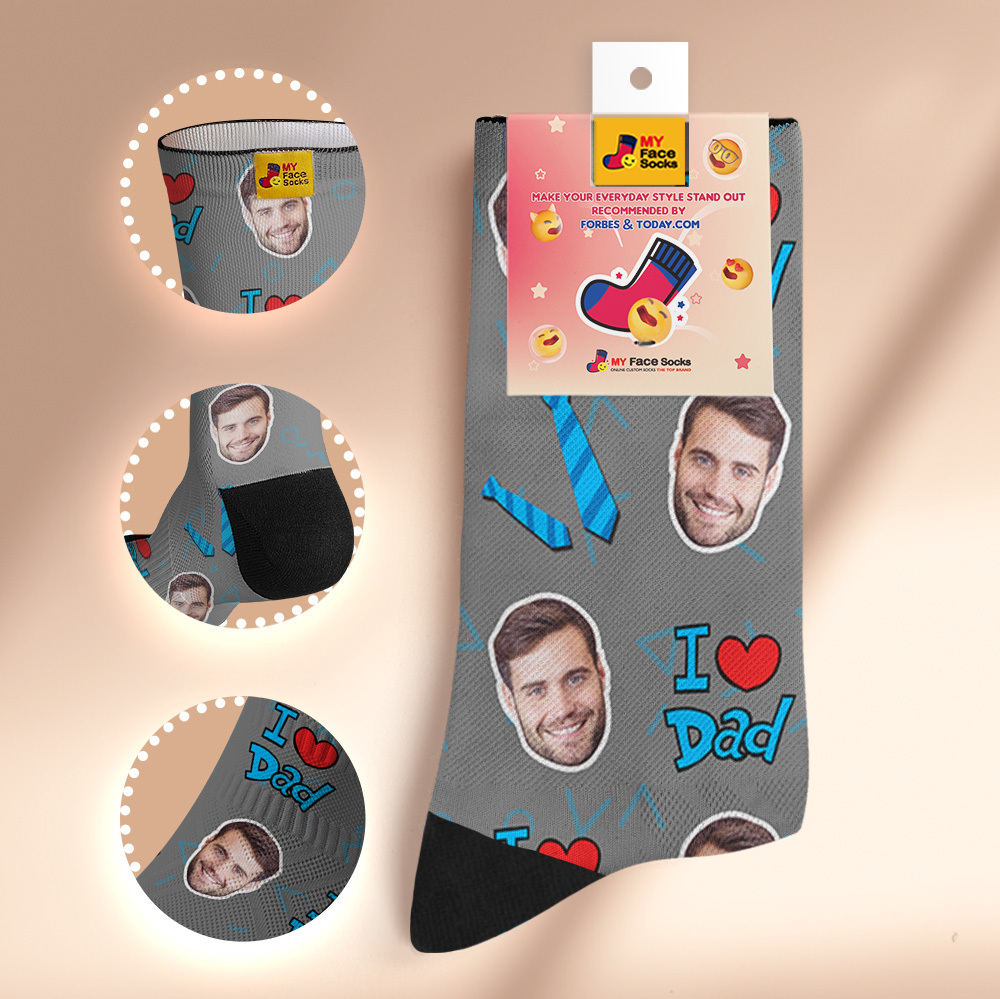Custom Best Dad Ever Blue Photo Print Socks Colorful  Dad Socks Personalized Custom Design Best Fathers Day Gift - myfacesockseu