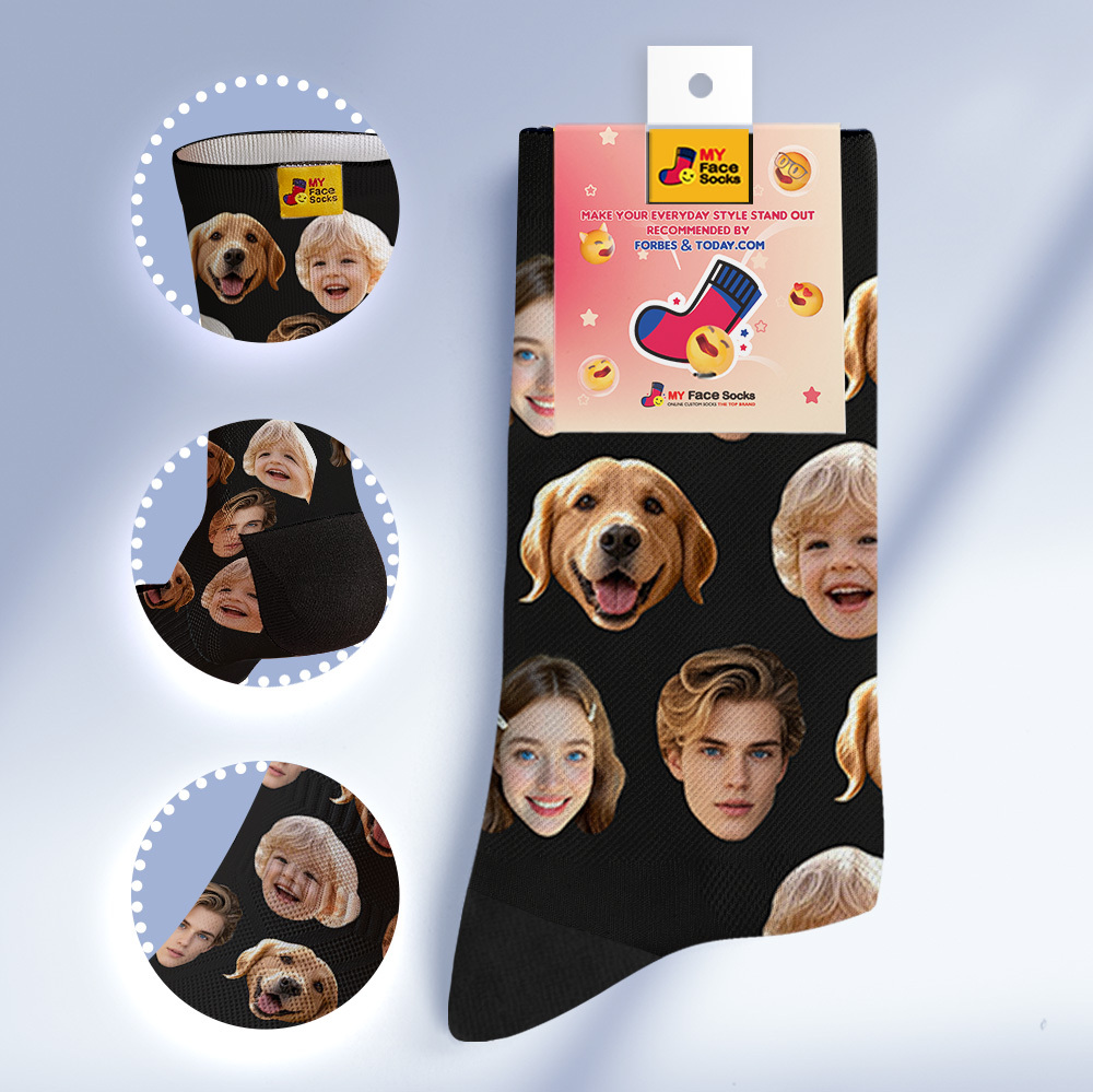 Custom Face Socks Personalized Socks with Faces Photo Blue Funny Gift Photo Family Socks - myfacesockseu