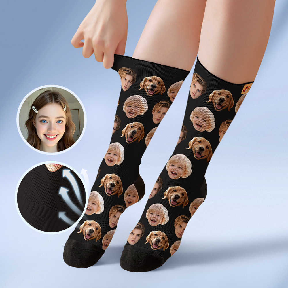 Custom Face Socks Personalized Socks with Faces Photo Blue Funny Gift Photo Family Socks - myfacesockseu