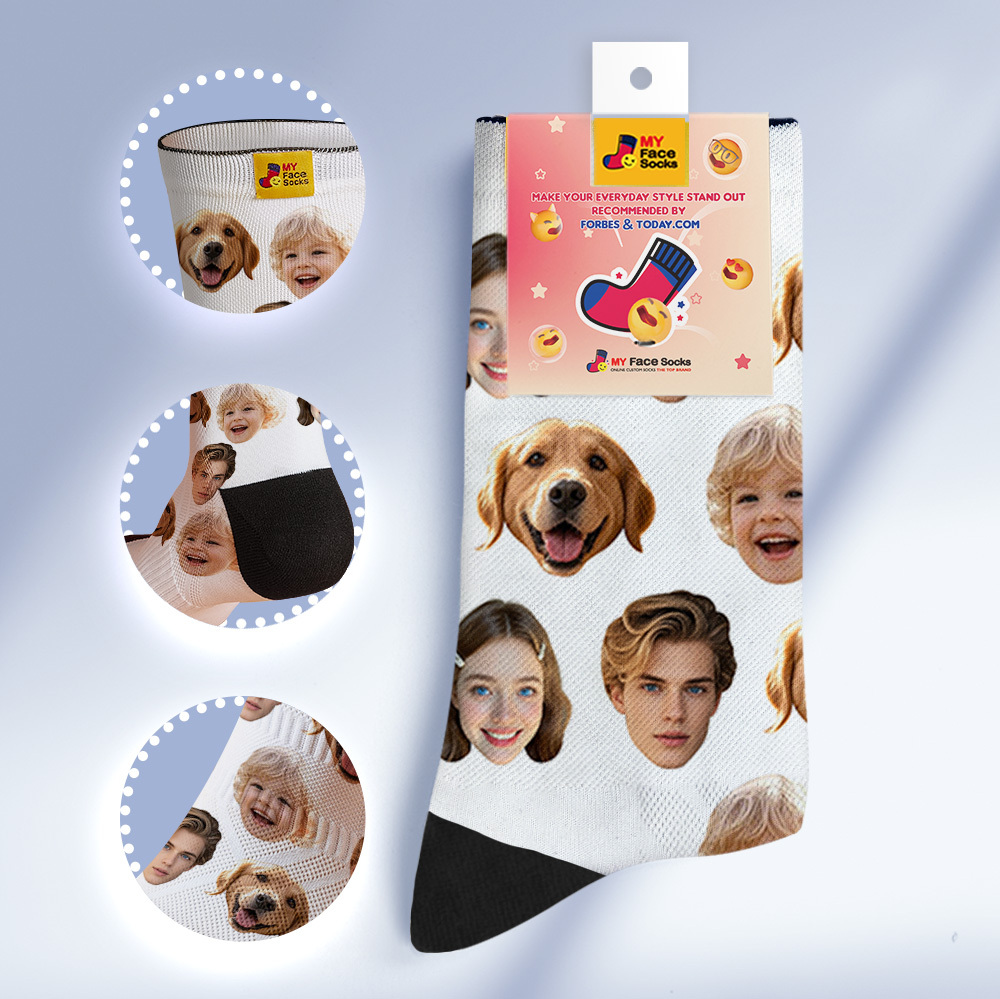 Custom Face Socks Personalized Socks with Faces Photo Blue Funny Gift Photo Family Socks - myfacesockseu