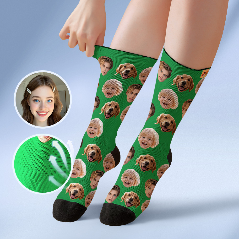 Custom Face Socks Personalized Socks with Faces Photo Blue Funny Gift Photo Family Socks - myfacesockseu