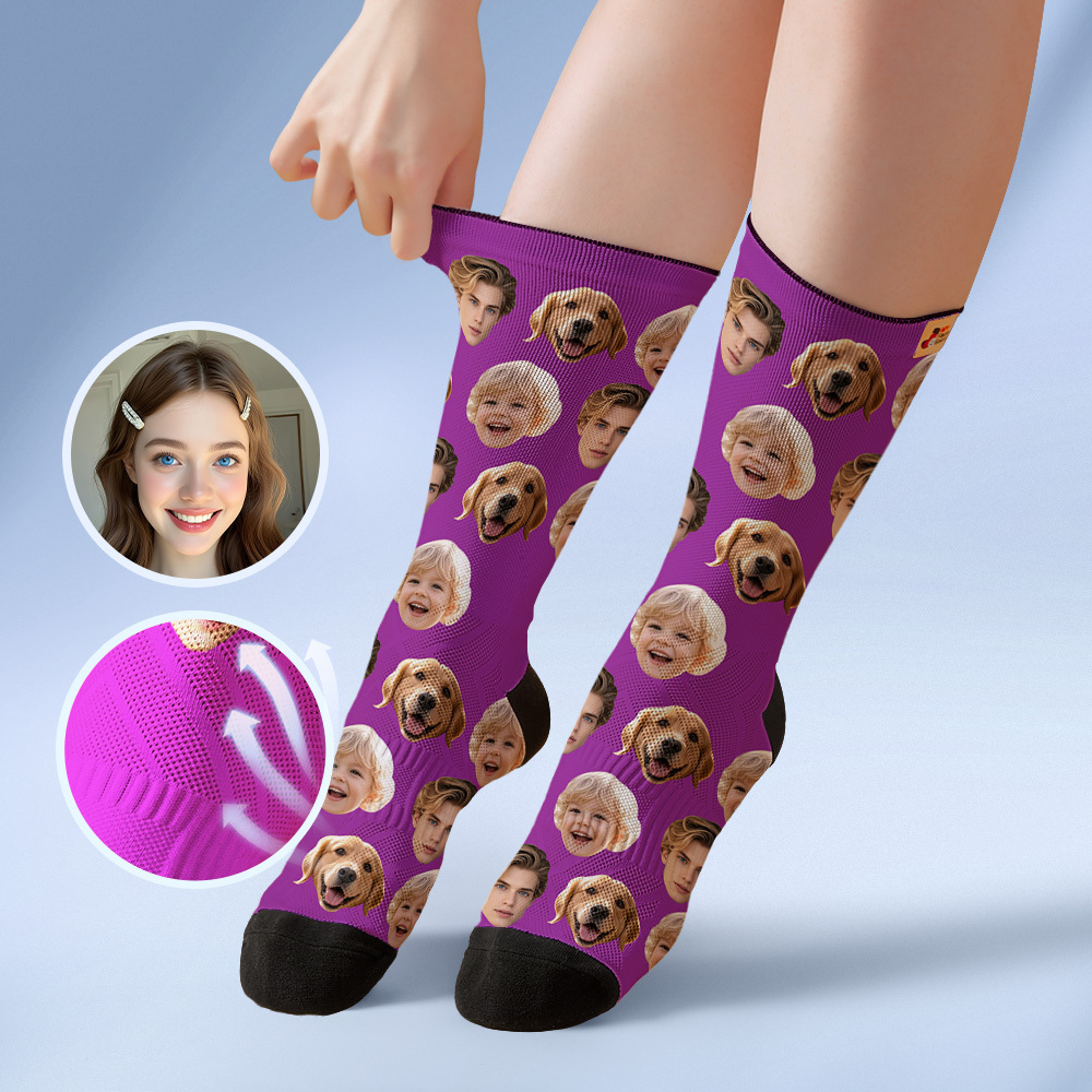 Custom Face Socks Personalized Socks with Faces Photo Blue Funny Gift Photo Family Socks - myfacesockseu