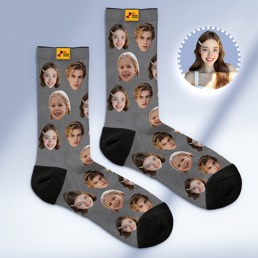Custom Face Socks Personalized Socks with Faces Photo Red Funny Gift Photo Family Socks - myfacesockseu