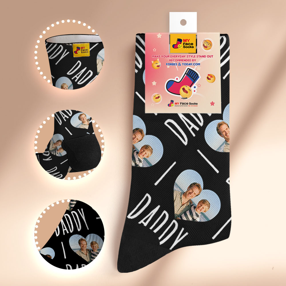 Custom Face Socks We Love Daddy  Face Socks Photo Print Socks Colorful Dad Socks Personalized Fathers Day Gift - myfacesockseu