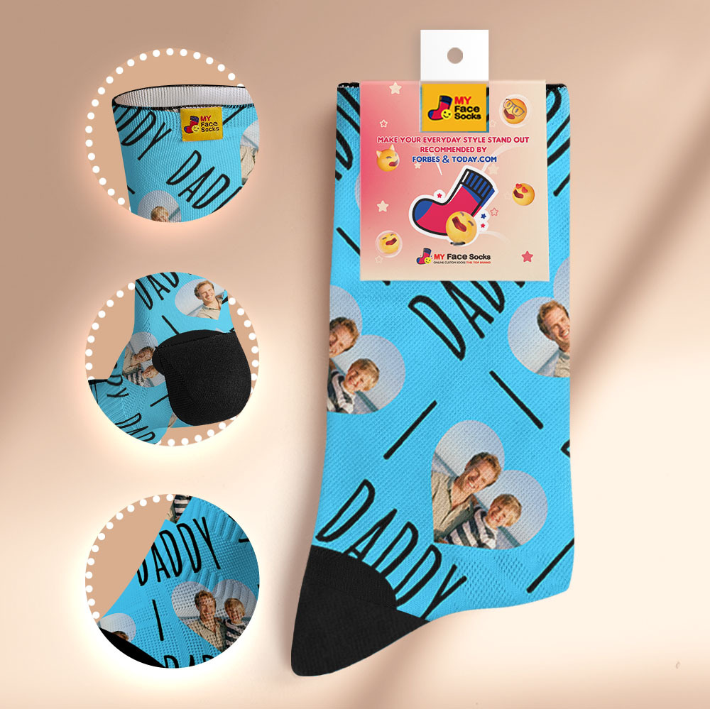 Custom Face Socks We Love Daddy  Face Socks Photo Print Socks Colorful Dad Socks Personalized Fathers Day Gift - myfacesockseu