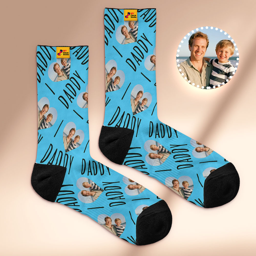 Custom Face Socks We Love Daddy  Face Socks Photo Print Socks Colorful Dad Socks Personalized Fathers Day Gift - myfacesockseu