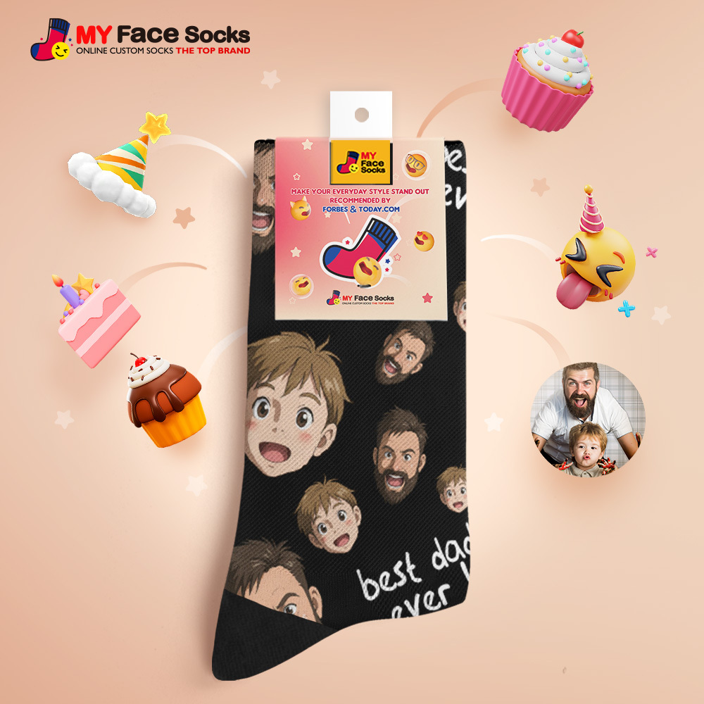 Custom Cartoon Dad Photo Print Socks Colorful Pink Socks Personalized Custom Design Best Fathers Day Gift - myfacesockseu