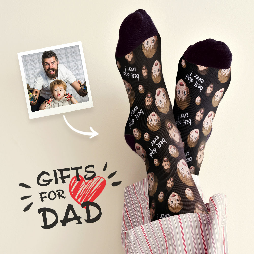 Custom Cartoon Dad Photo Print Socks Colorful Pink Socks Personalized Custom Design Best Fathers Day Gift - myfacesockseu