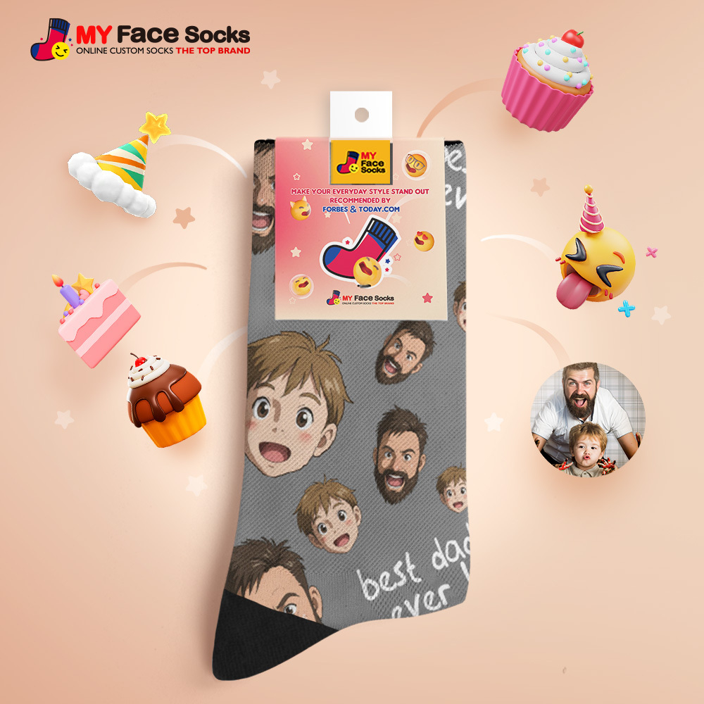 Custom Cartoon Dad Photo Print Socks Colorful White Socks Personalized Custom Design Best Fathers Day Gift - myfacesockseu