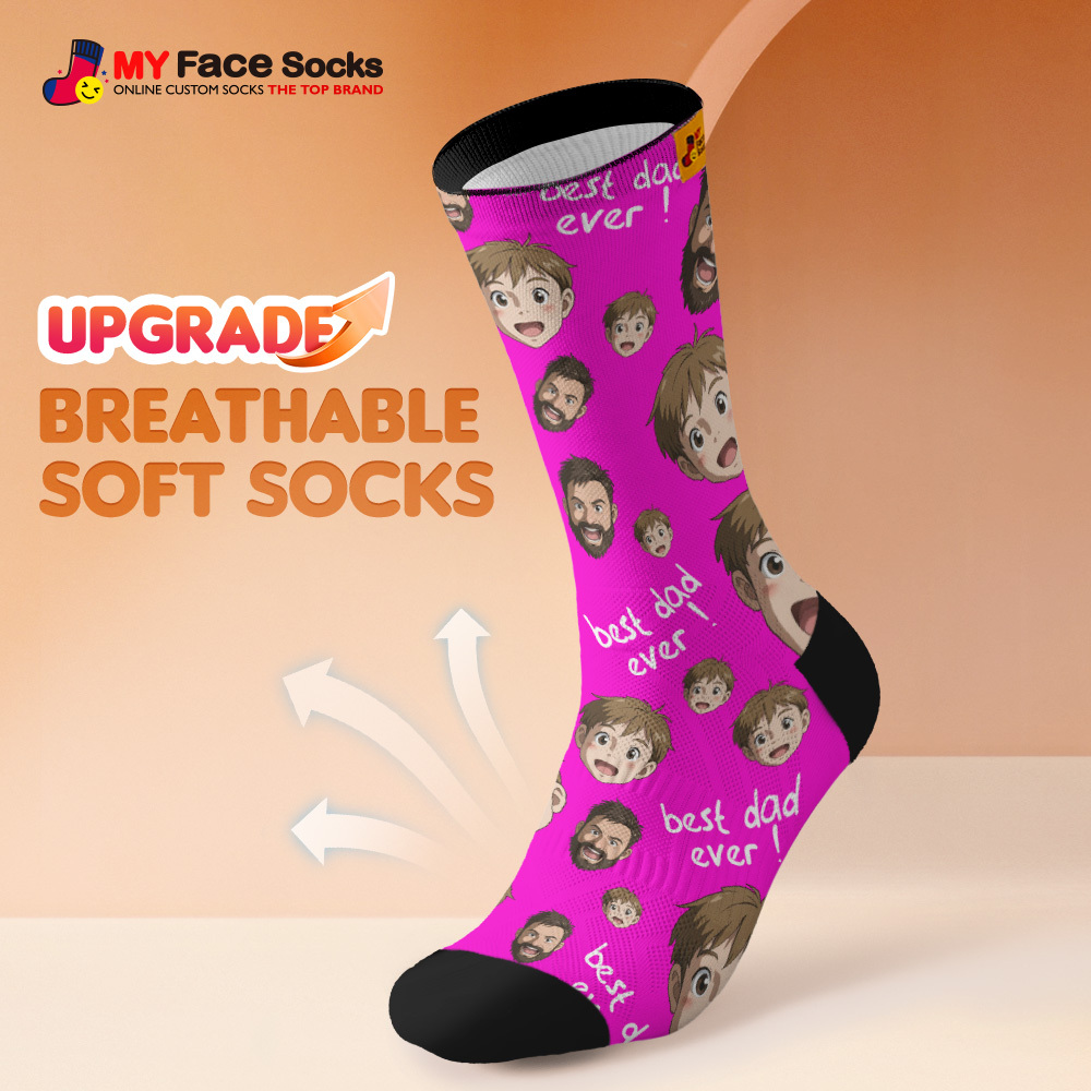 Custom Cartoon Dad Photo Print Socks Colorful Pink Socks Personalized Custom Design Best Fathers Day Gift - myfacesockseu