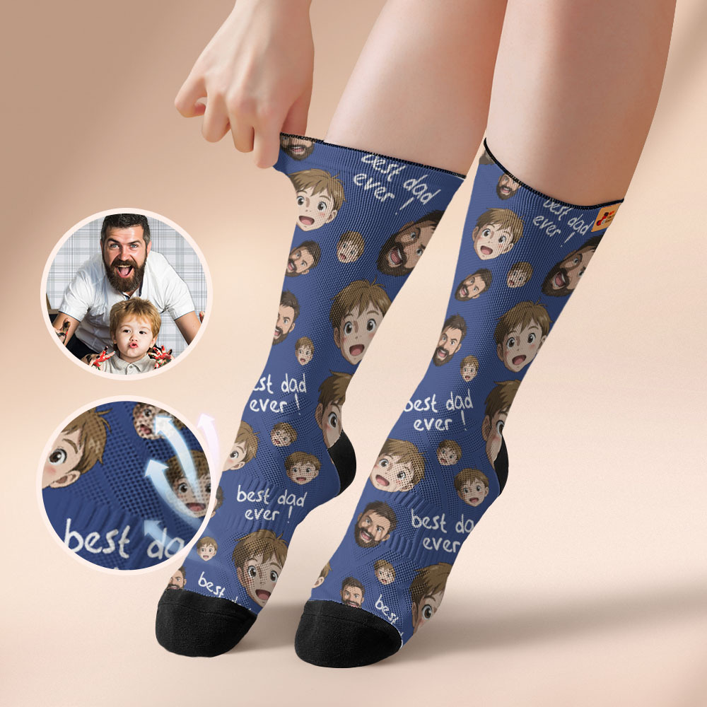 Custom Cartoon Dad Photo Print Socks Colorful White Socks Personalized Custom Design Best Fathers Day Gift - myfacesockseu