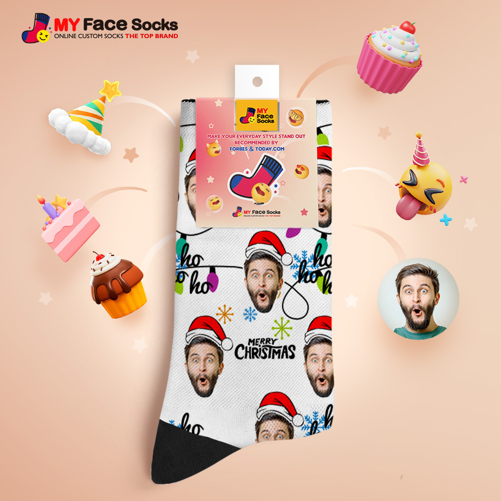 Custom Lantern Merry Christmas Face Socks Personalized Christmas Photo Socks Fun Gift for Family & Couples - myfacesockseu