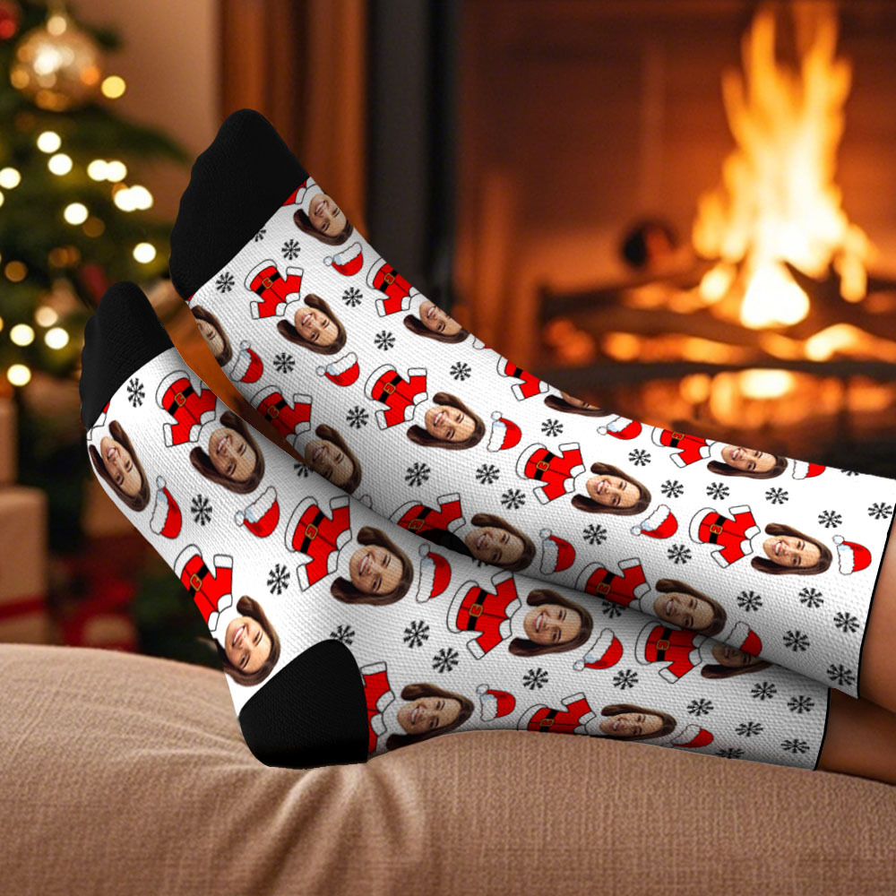 Custom Elf Face Socks Personalized Christmas Photo Socks Funny Holiday Gift for Family & Friends - myfacesockseu