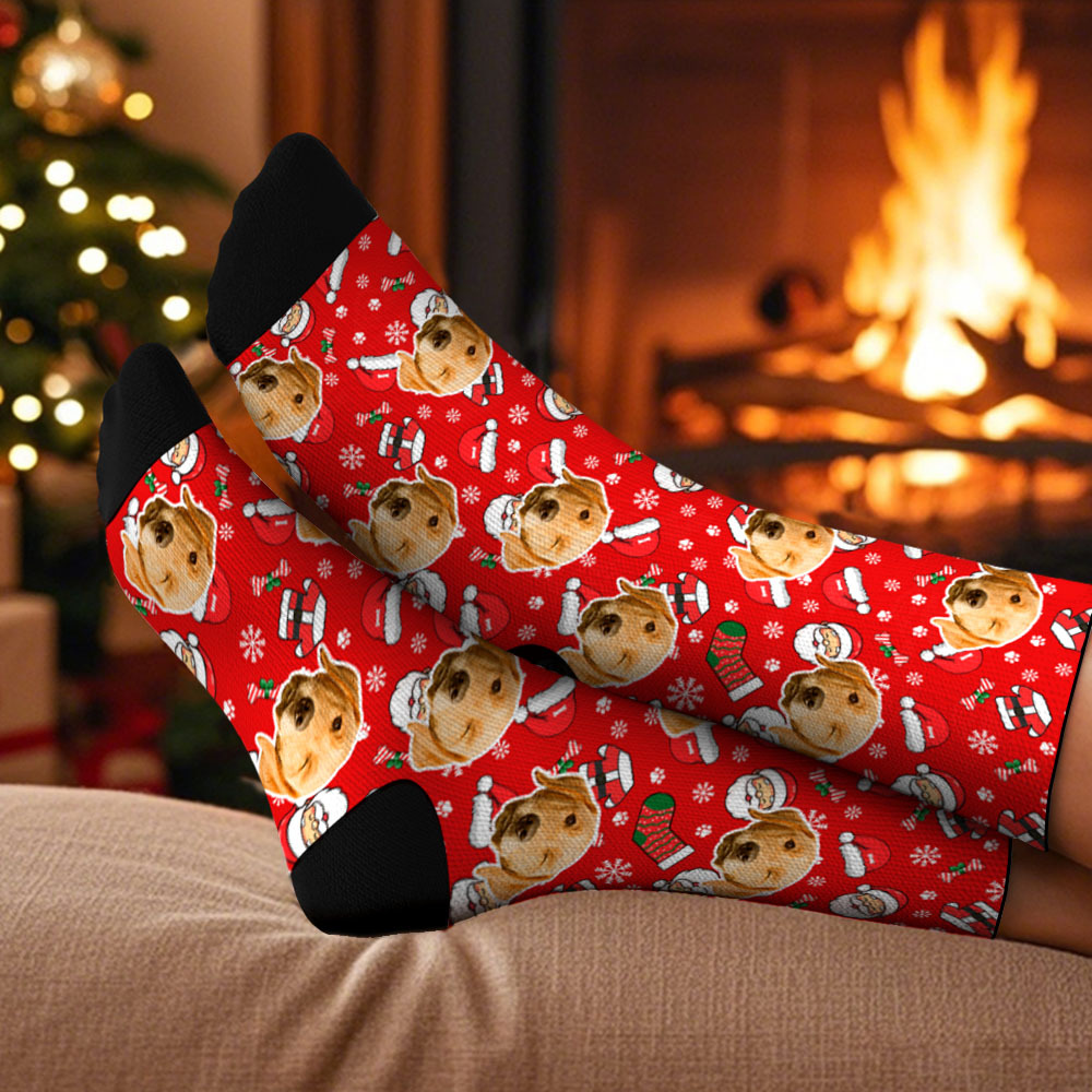 Custom Elf Face Socks Personalized Christmas Photo Socks Funny Holiday Gift for Family & Friends - myfacesockseu