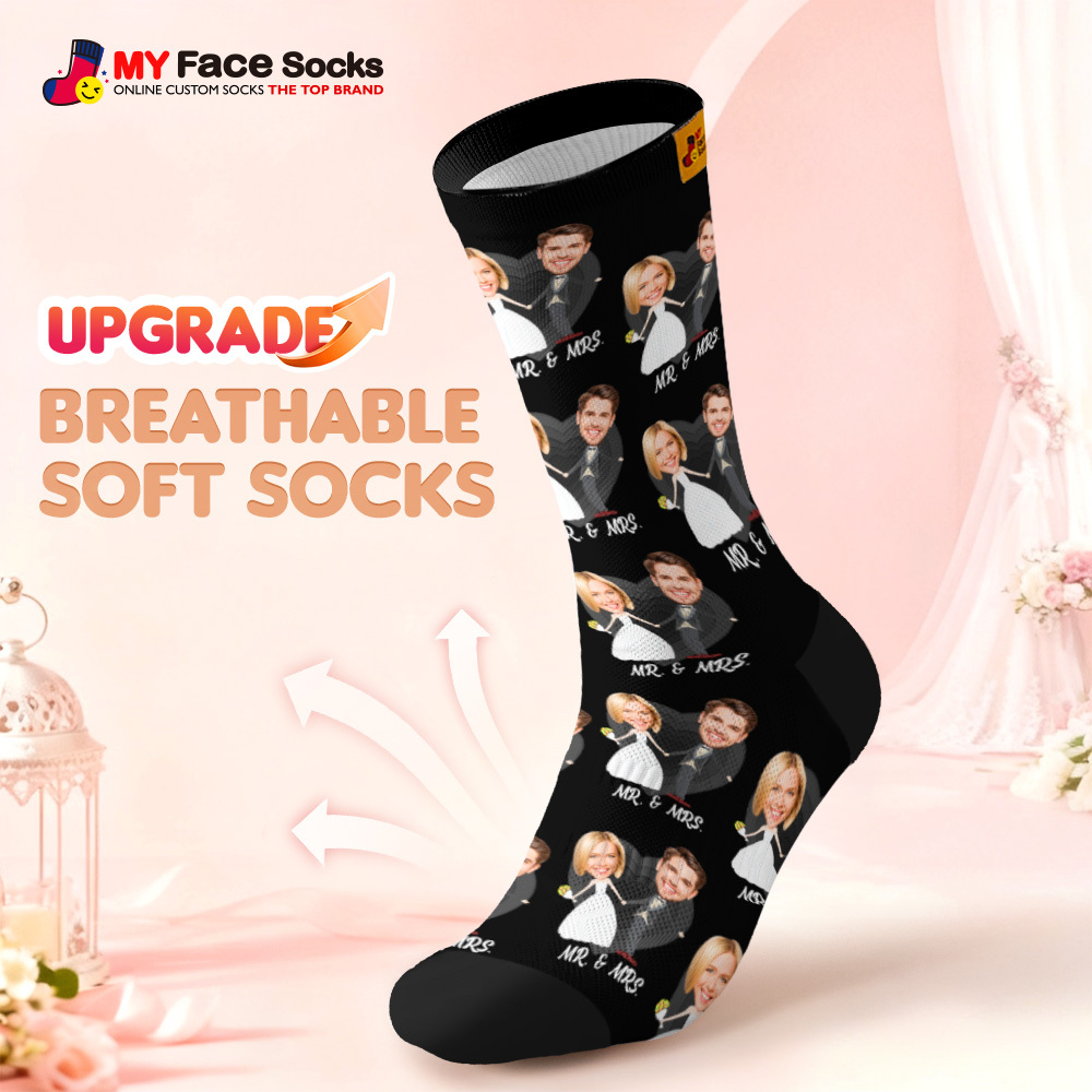 Personalized Wedding Theme Socks Custom Couple Photo Socks, Funny Bride and Groom Gift, Personalized Anniversary or Engagement Present - myfacesockseu