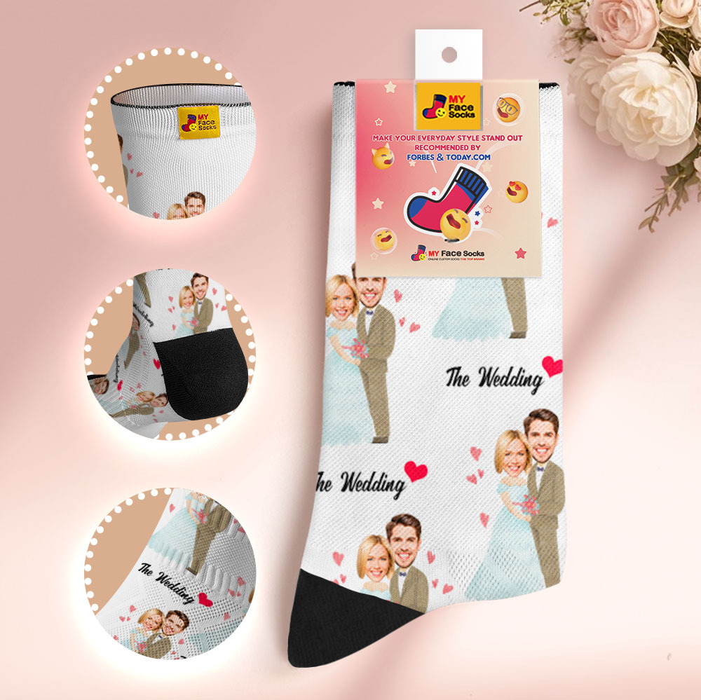 Personalized Wedding Theme Socks Custom Couple Photo Socks, Funny Bride and Groom Gift, Personalized Anniversary or Engagement Present - myfacesockseu