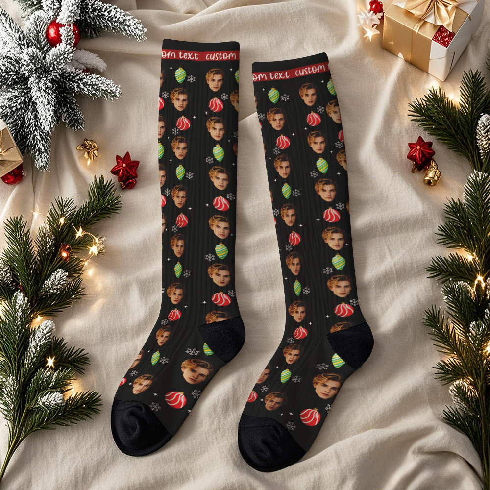 Merry Christmas Socks Custom Face Festive Knee High Socks for Holiday Outfit or Gift - myfacesockseu