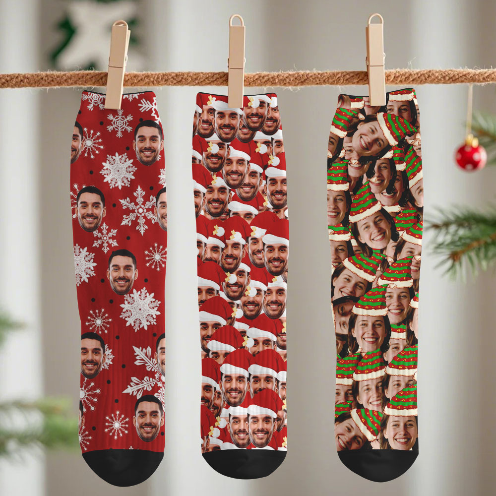 Custom Christmas Socks Personalized Face Socks DIY Socks Background Face Socks Gift For Family Couple - myfacesockseu