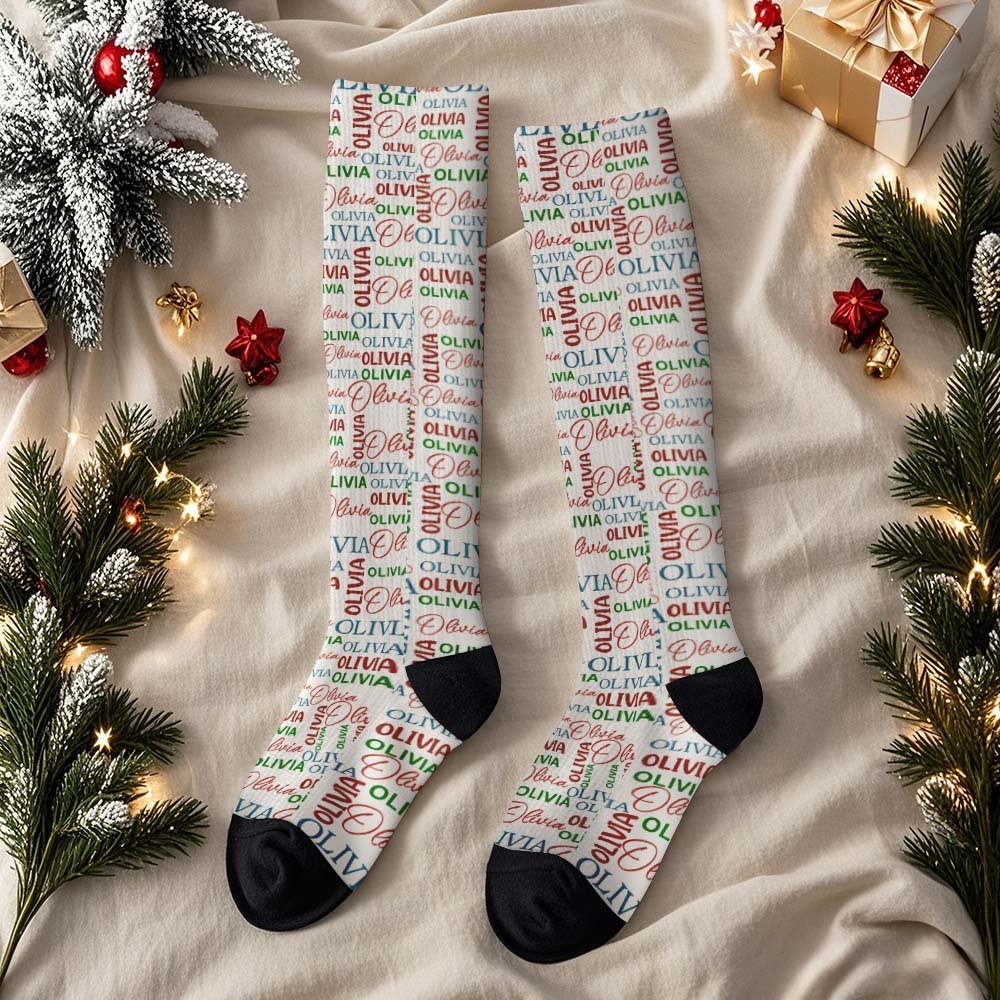 Custom Face Knee High Socks Personalized Vintage Socks Merry Christmas for Lover Christmas Gifts - myfacesockseu